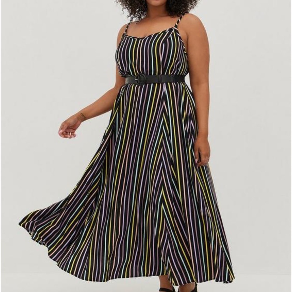 torrid Black Maxi Dress with Multicolor Vertical Stripes